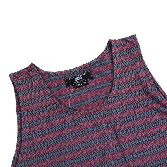 Men's Striped Tank Top with Stylish Chest Pocket Modern and Casual Look Size S - Picture 4 of 7